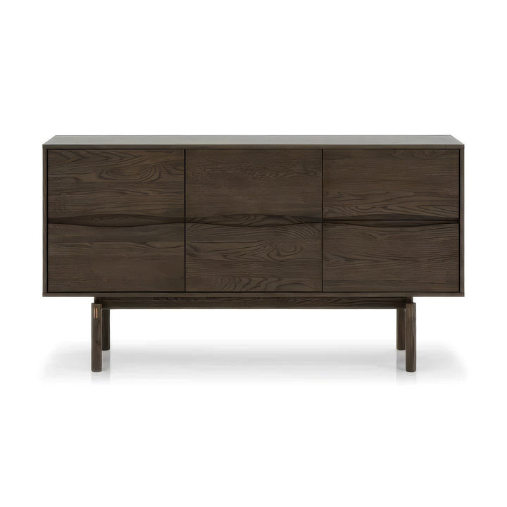 Celeste Oak Sideboard in Espresso Matte Lacquer with six seamless drawers, solid oak grain, raised on simple legs in minimalist Scandinavian style, file Celeste-kummut-150-Espresso-2.jpg gallery 1