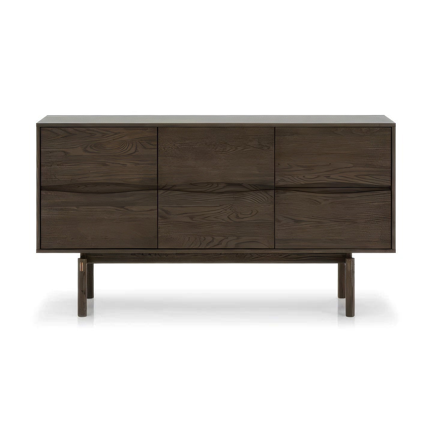 Celeste Oak Sideboard in Espresso Matte Lacquer with six seamless drawers, solid oak grain, raised on simple legs in minimalist Scandinavian style