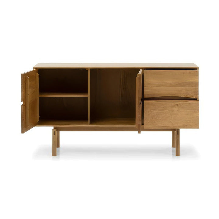 Celeste Oak Sideboard in Natural Matte Lacquer with open cabinet doors and drawers, displaying solid oak and minimalist Scandinavian design, gallery 1.