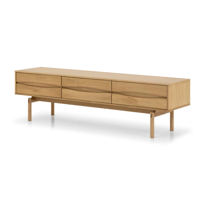 Celeste Solid Oak Media Console – Handcrafted TV Cabinet in natural oak with minimalist Scandinavian design, three drawers, and elevated legs, gallery 1.