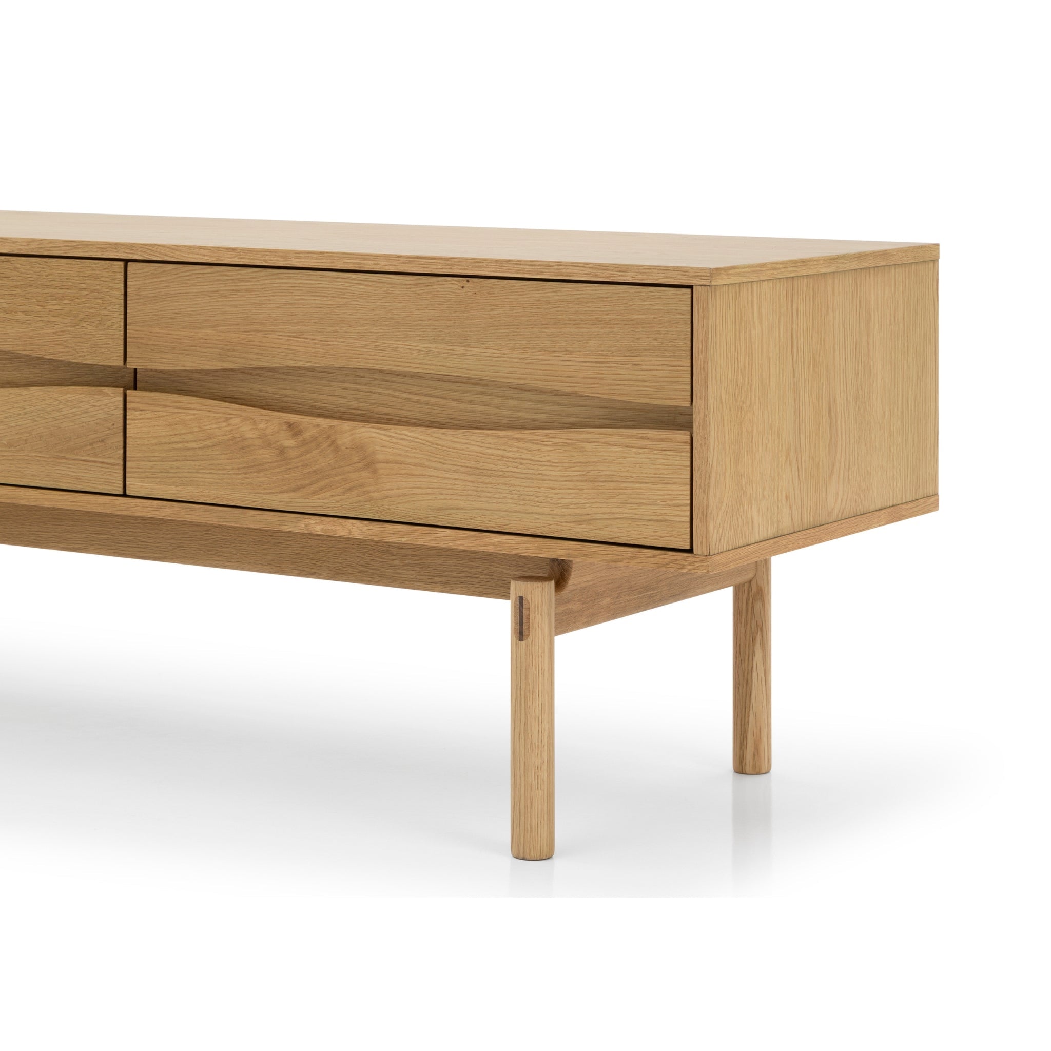 Celeste Solid Oak Media Console – Handcrafted TV Cabinet in natural oak with minimalist Scandinavian design and slim round legs, gallery position 1.