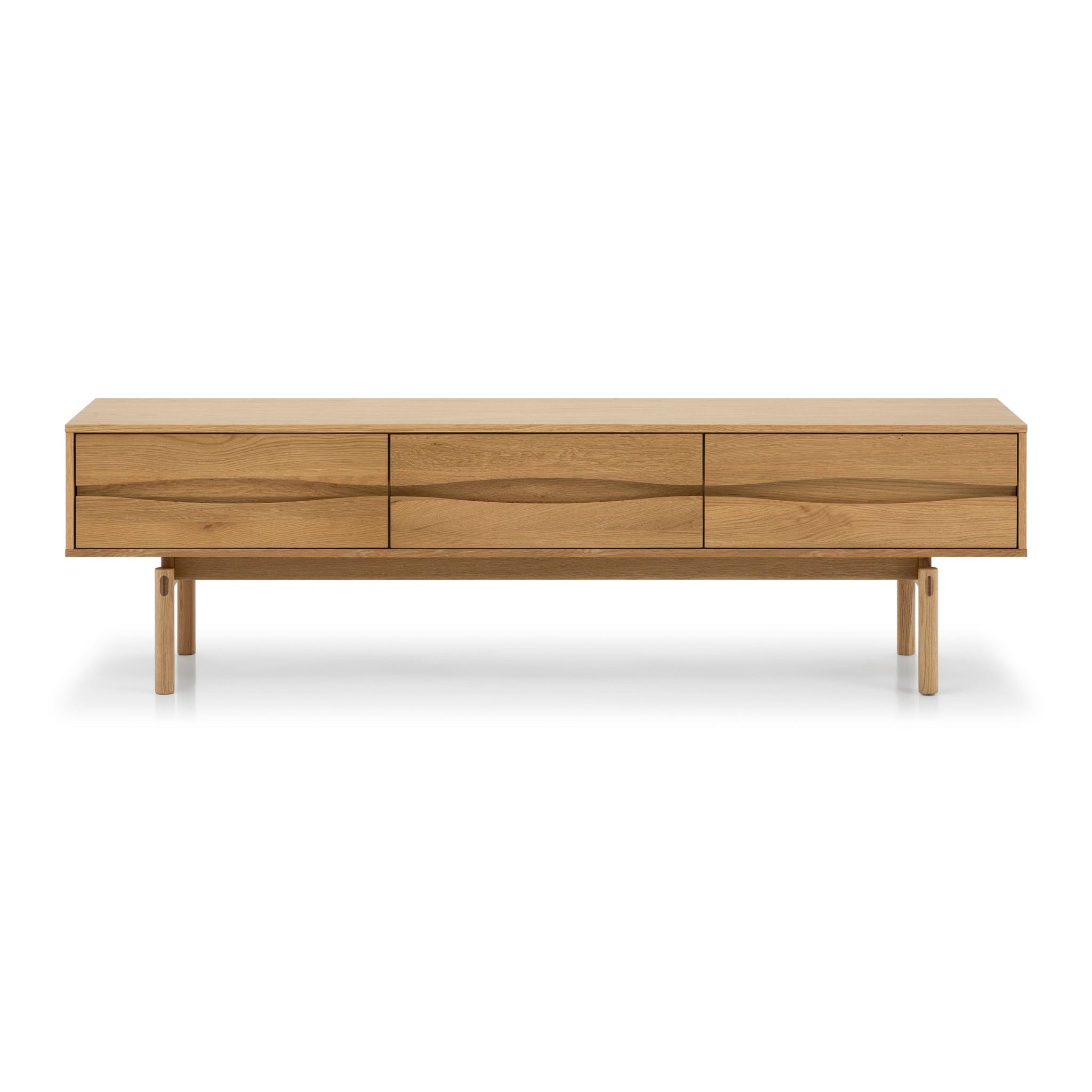 Celeste Solid Oak Media Console – Handcrafted TV Cabinet in natural oak with minimalist Scandinavian design and three smooth-front drawers, gallery 1.