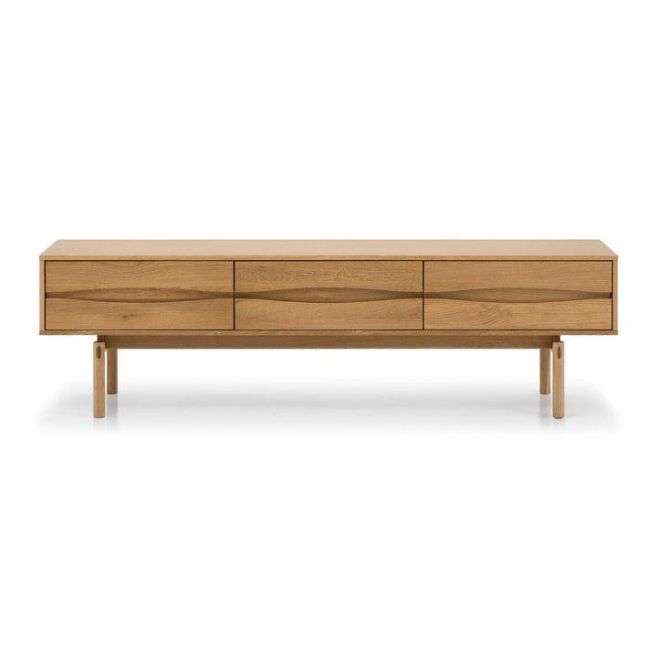 Celeste Solid Oak Media Console – Handcrafted TV Cabinet in natural oak with minimalist Scandinavian design and three smooth-front drawers, gallery 1.