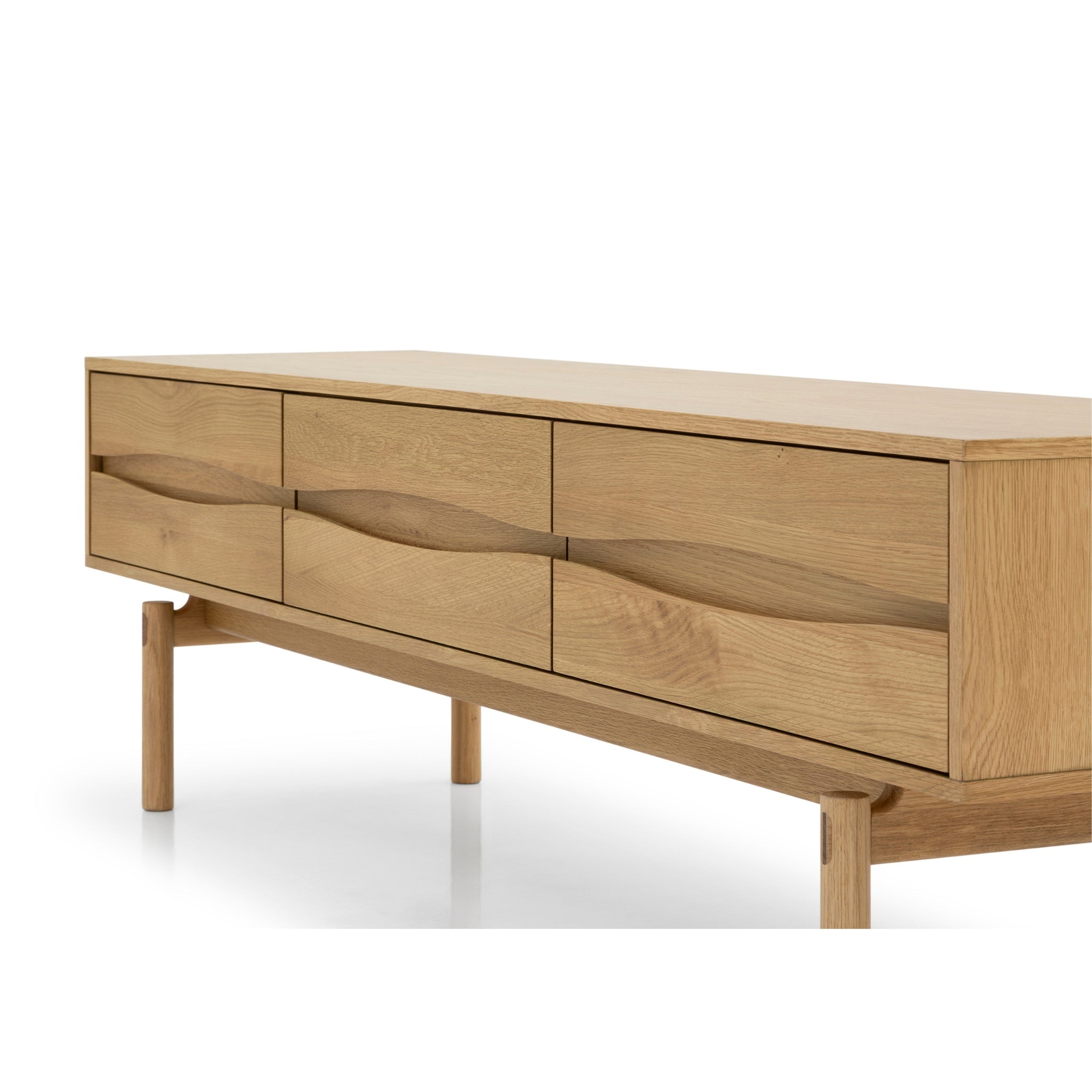 Celeste Solid Oak Media Console – Handcrafted TV Cabinet with sculpted drawer fronts, Scandinavian minimalist design, and elevated solid wood legs, gallery 1.