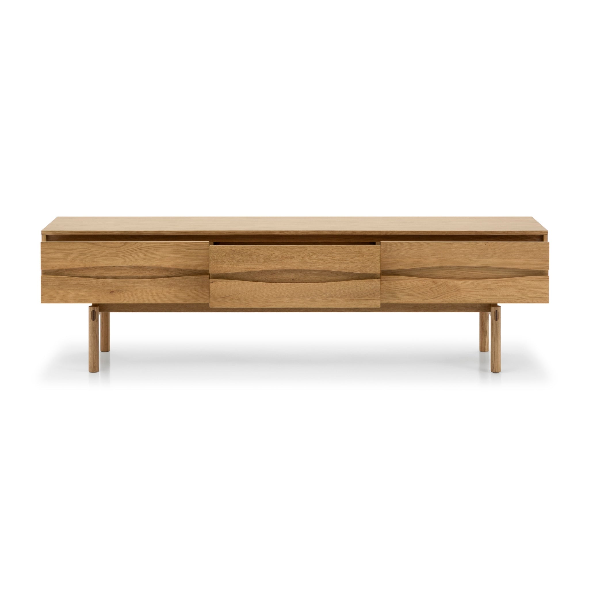 Celeste Solid Oak Media Console – Handcrafted TV Cabinet in natural oak with minimalist Scandinavian style and three sculpted drawer fronts, gallery 1.