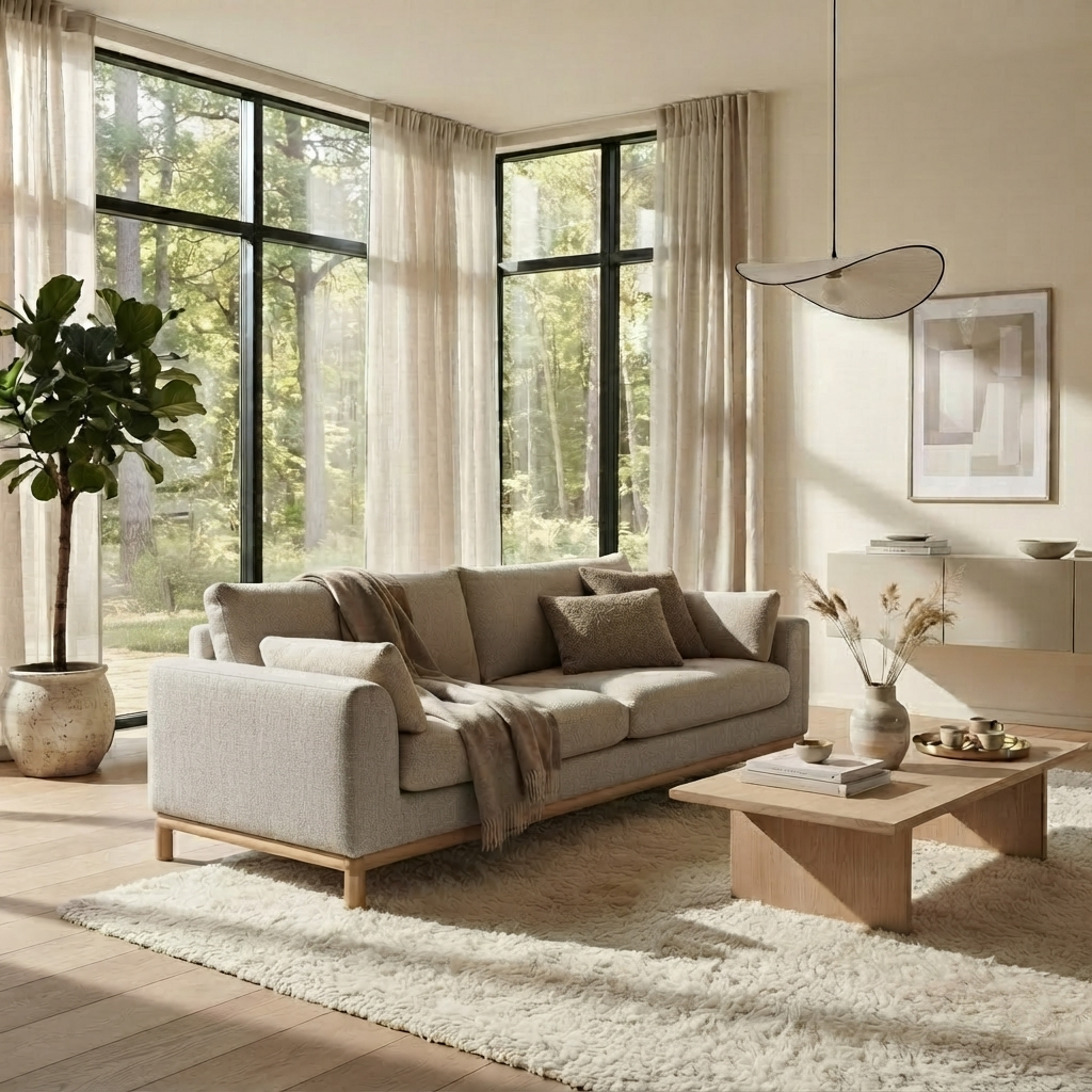 Modern Wooden Sofa Celeste - Leigh Fabric