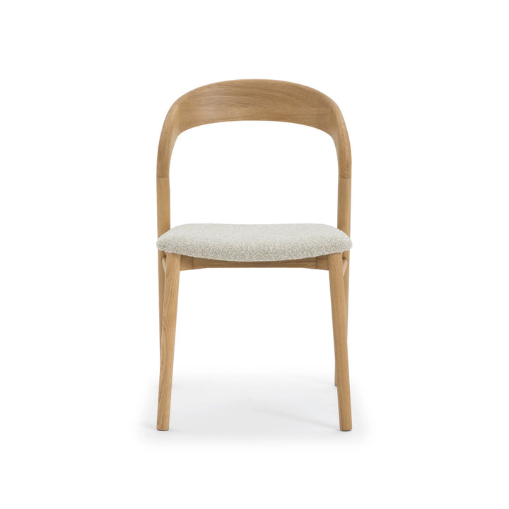 Celine American White Oak Chair - curved oak backrest and cobble fabric seat, matte lacquer finish, 3/4 view