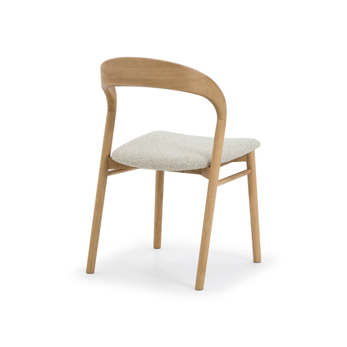 Celine American White Oak Chair - curved solid oak backrest and cushioned cobble fabric seat, front detail view