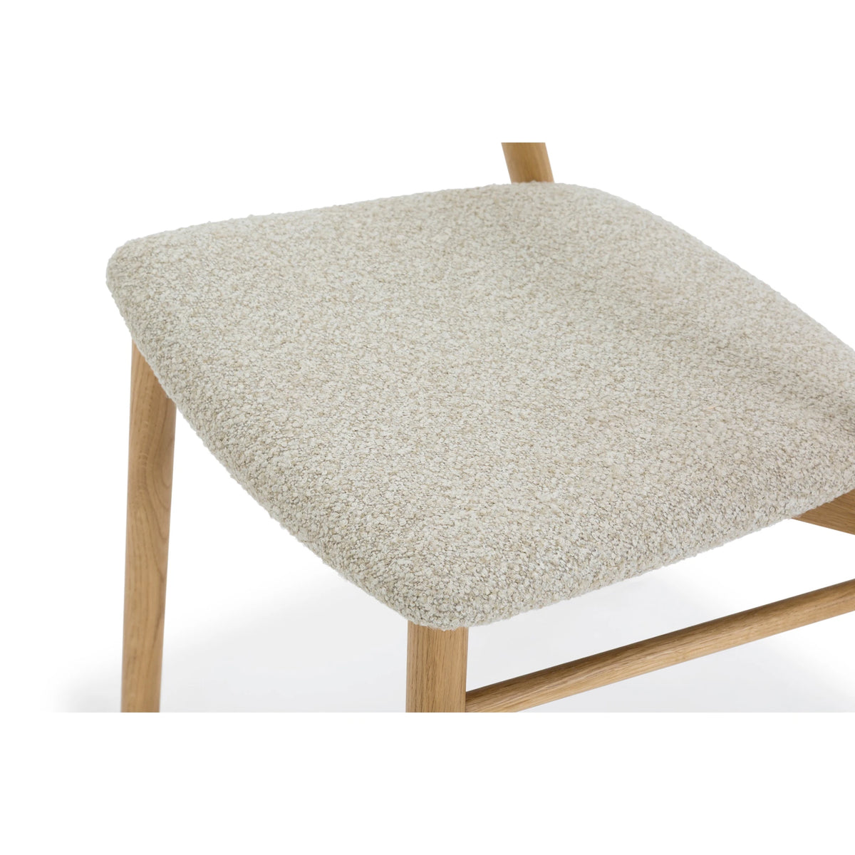 Celine American White Oak Chair - close-up of textured cobble fabric seat and solid natural oak frame detail