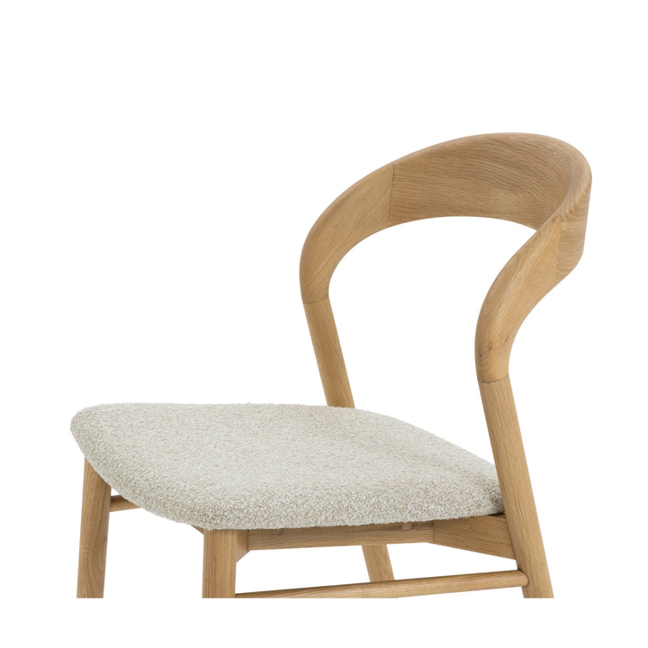 Celine American White Oak Dining Chair - curved oak frame and off-white cobble upholstered seat, alternate angle