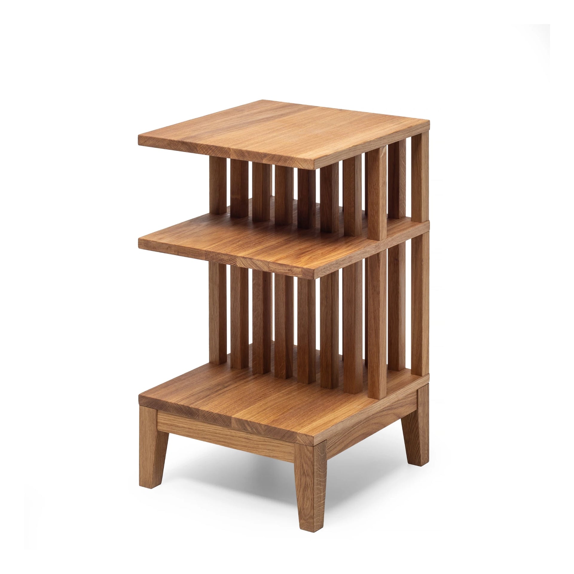 Celine Solid Oak Nightstand – Handcrafted American Hardwood, Fully Assembled with three-tier open shelving and minimalist solid oak design, gallery 1.