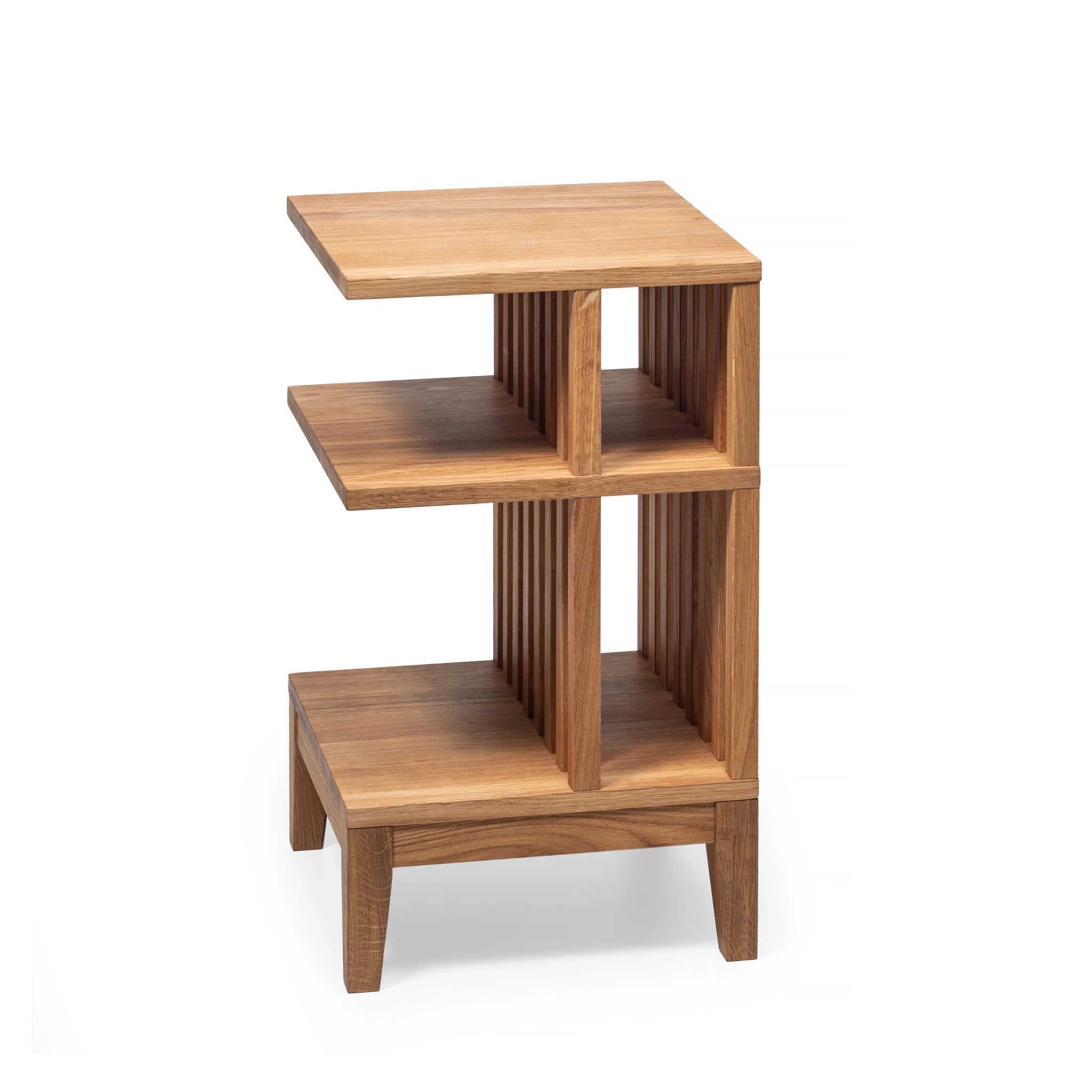 Celine Solid Oak Nightstand – Handcrafted American Hardwood, Fully Assembled with unique vertical slat design and minimalist solid oak construction, gallery 1.