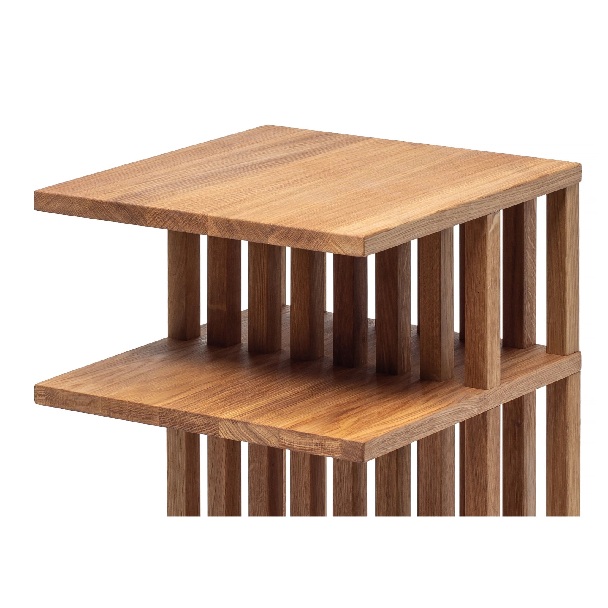 Celine Solid Oak Nightstand – Handcrafted American Hardwood, Fully Assembled with open vertical slat design and natural oak minimalist styling, gallery 1 file 4-1.webp