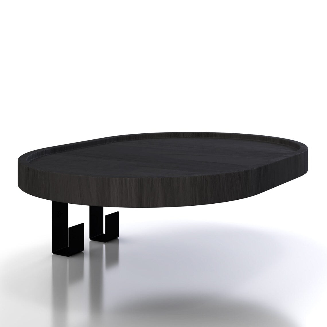 Dark oak coat rack with minimalist design, metal hooks, and circular storage tray