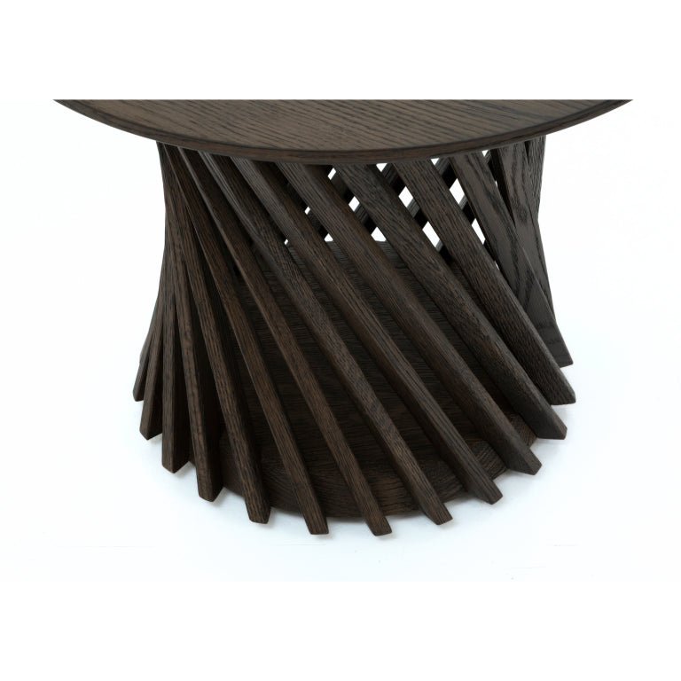 Coffee Table Emma - Espresso Matte Lacquer finish with twisted solid oak ribs base and round top in Scandinavian minimalist design, gallery position 1