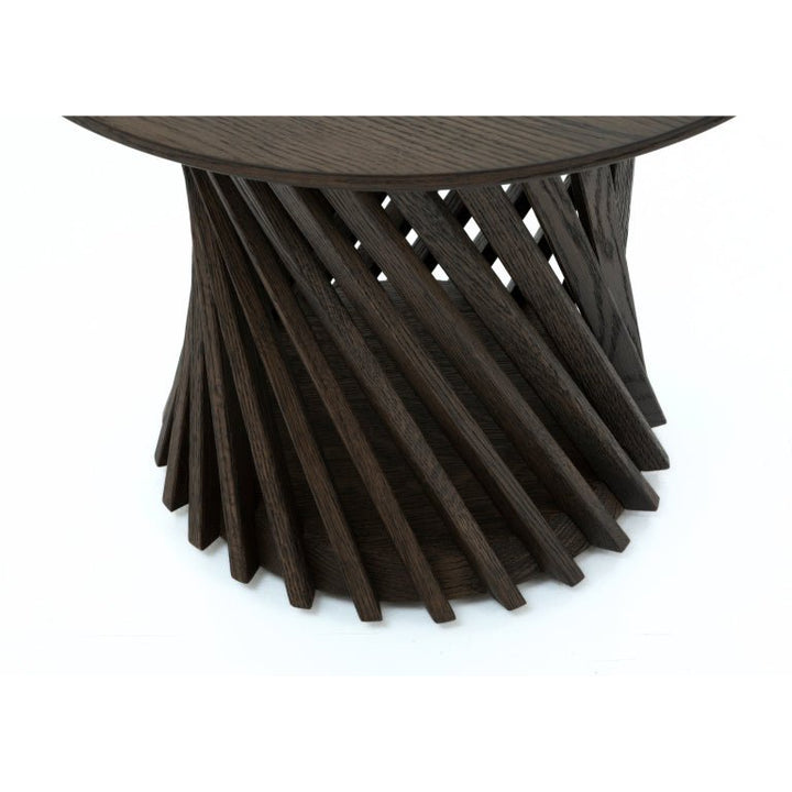 Coffee Table Emma - Espresso Matte Lacquer finish with twisted solid oak ribs base and round top in Scandinavian minimalist design, gallery position 1