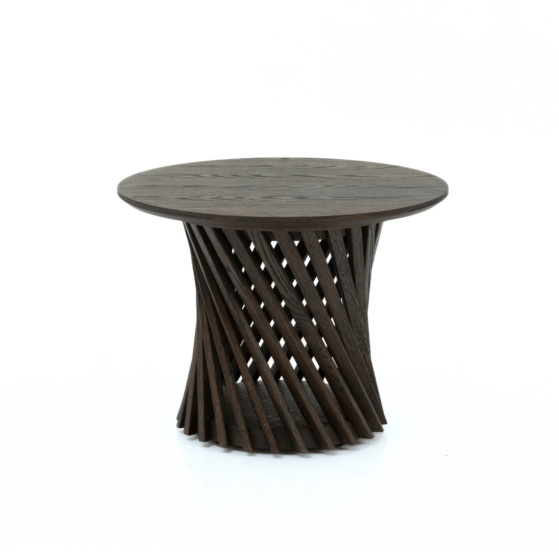 Coffee Table Emma - Espresso Matte Lacquer finish with twisted solid oak ribs and round top in minimalist Scandinavian design, gallery position 1