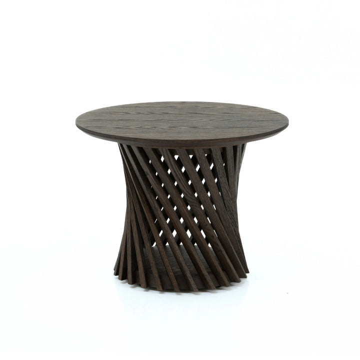 Coffee Table Emma - Espresso Matte Lacquer finish with twisted solid oak ribs and round top in minimalist Scandinavian design, gallery position 1