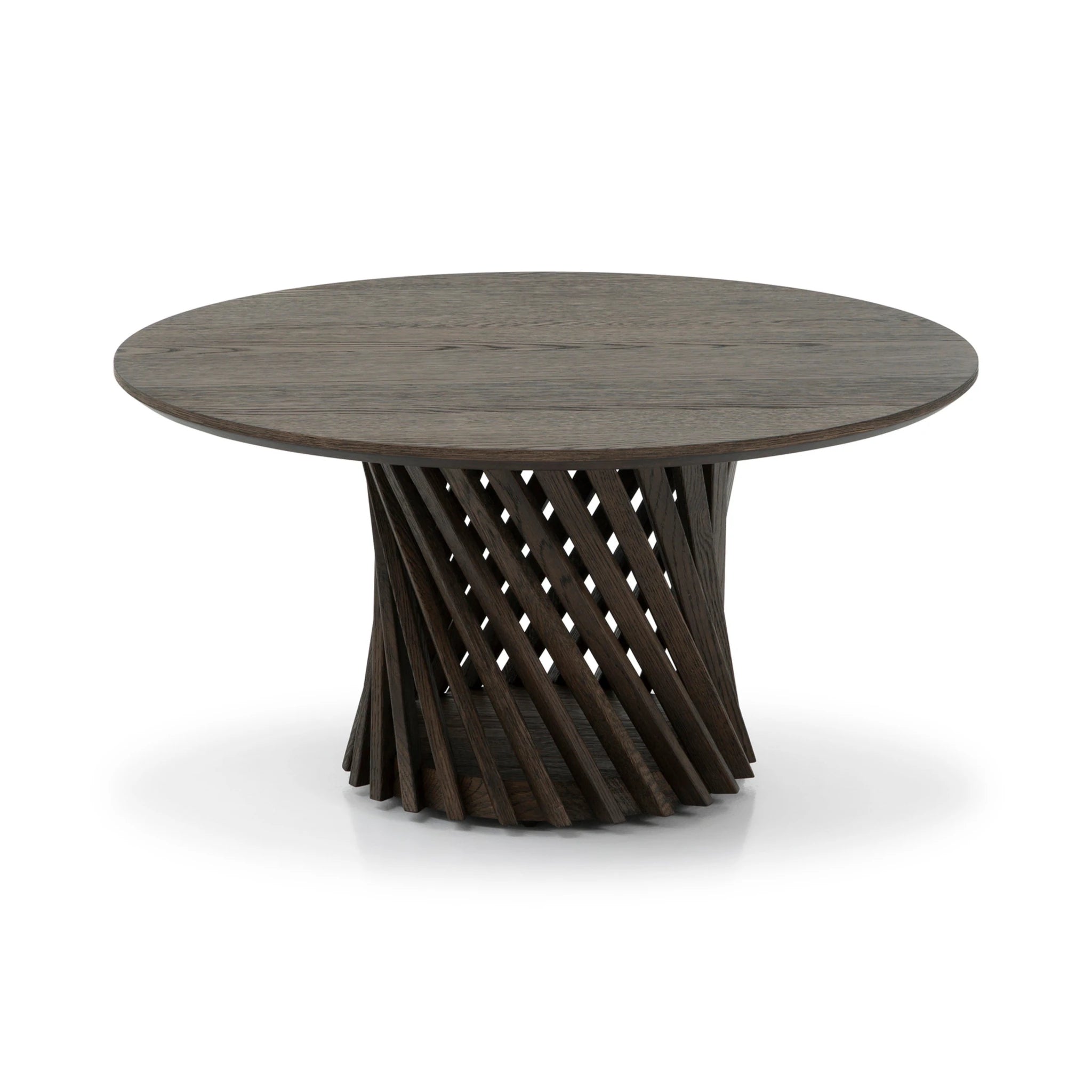 Coffee Table Emma - Espresso Matte Lacquer finish with round top and twisted solid oak ribs in Scandinavian minimalist style, gallery position 1