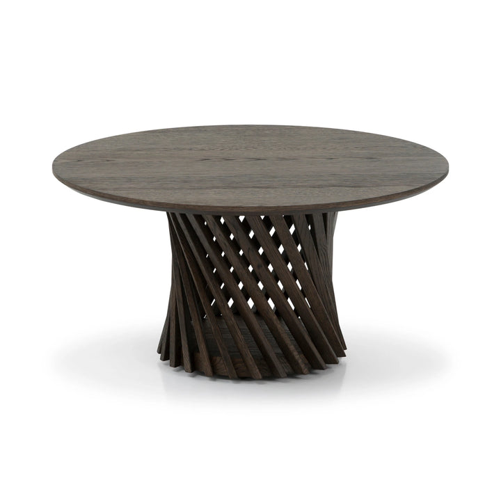 Coffee Table Emma - Espresso Matte Lacquer finish with round top and twisted solid oak ribs in Scandinavian minimalist style, gallery position 1