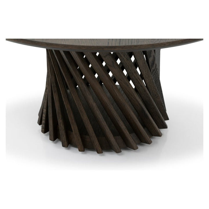 Coffee Table Emma - Espresso Matte Lacquer finish with twisted solid oak ribs base and round top in minimalist Scandinavian solid wood design, gallery position 1