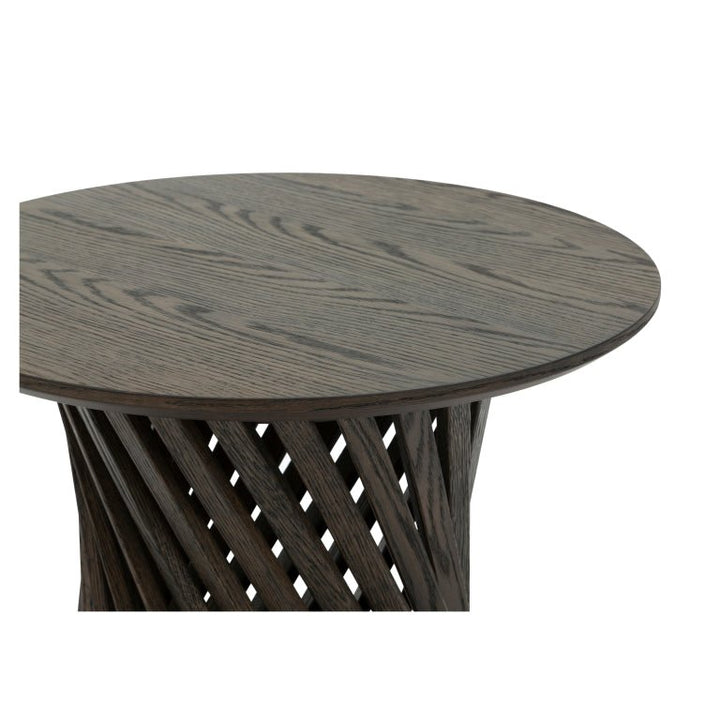 Coffee Table Emma - Espresso Matte Lacquer finish with round top and twisted solid oak ribs in minimalist Scandinavian solid wood design, gallery position 1