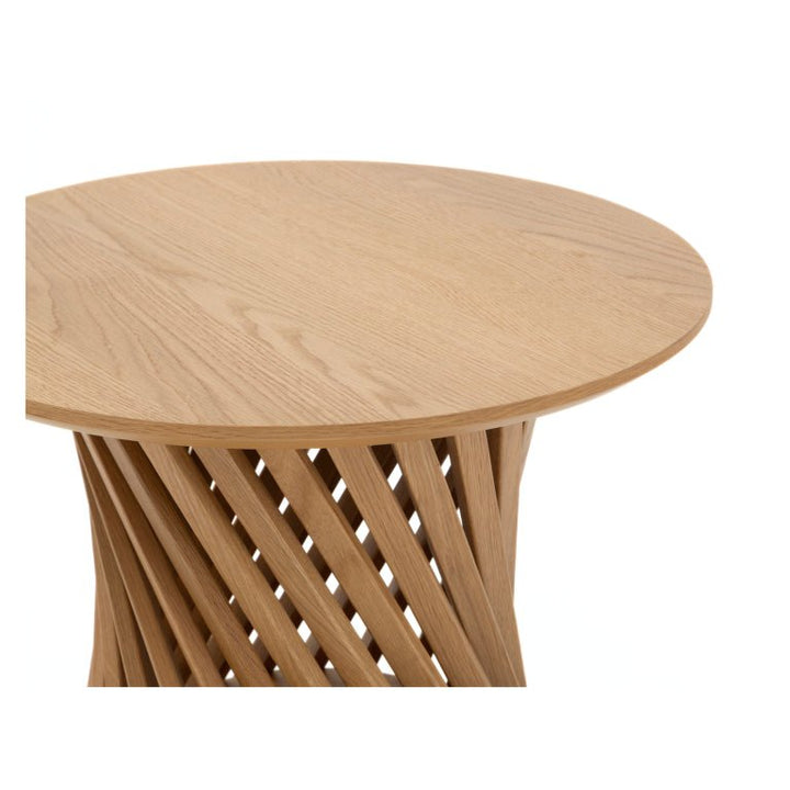 Coffee Table Emma - Natural Matte lacquer finish with round top and solid oak twisted rib base in minimalist Scandinavian design, gallery position 1