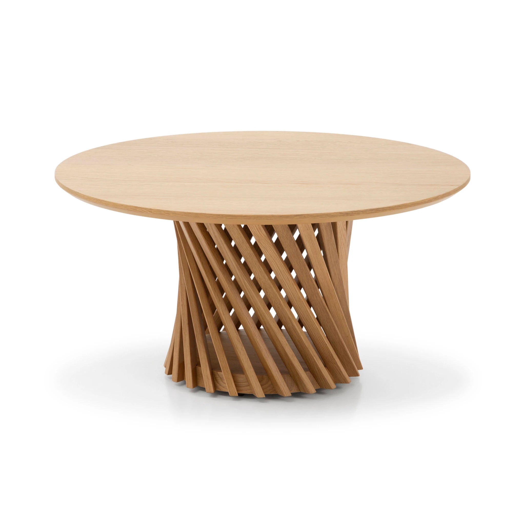 Coffee Table Emma - Natural Matte lacquer finish with round top and solid oak twisted rib base in minimalist Scandinavian design, gallery position 1.