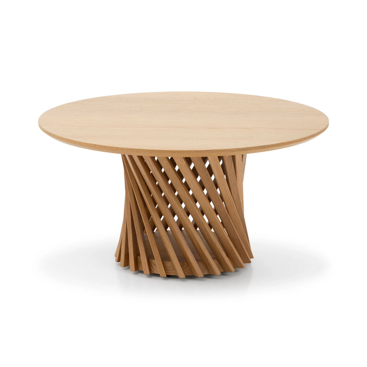 Coffee Table Emma - Natural Matte lacquer finish with round top and solid oak twisted rib base in minimalist Scandinavian design, gallery position 1.