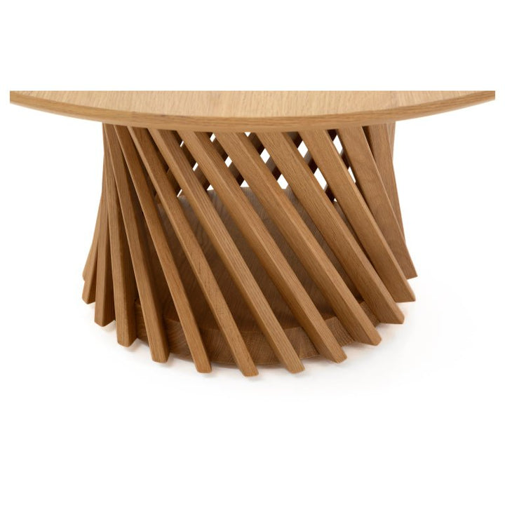 Coffee Table Emma - Natural Matte lacquer finish with round top and distinctive twisted solid oak ribs, Scandinavian minimalist design, D80, gallery 1