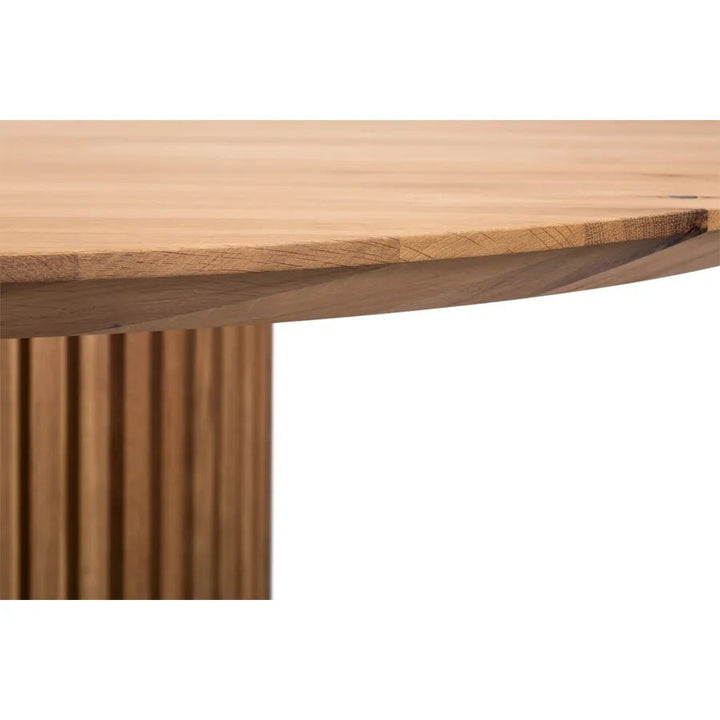Coffee Table Oslo close-up of smooth natural oak edge and textured solid oak ribbed base in minimalist Scandinavian design, gallery position 1