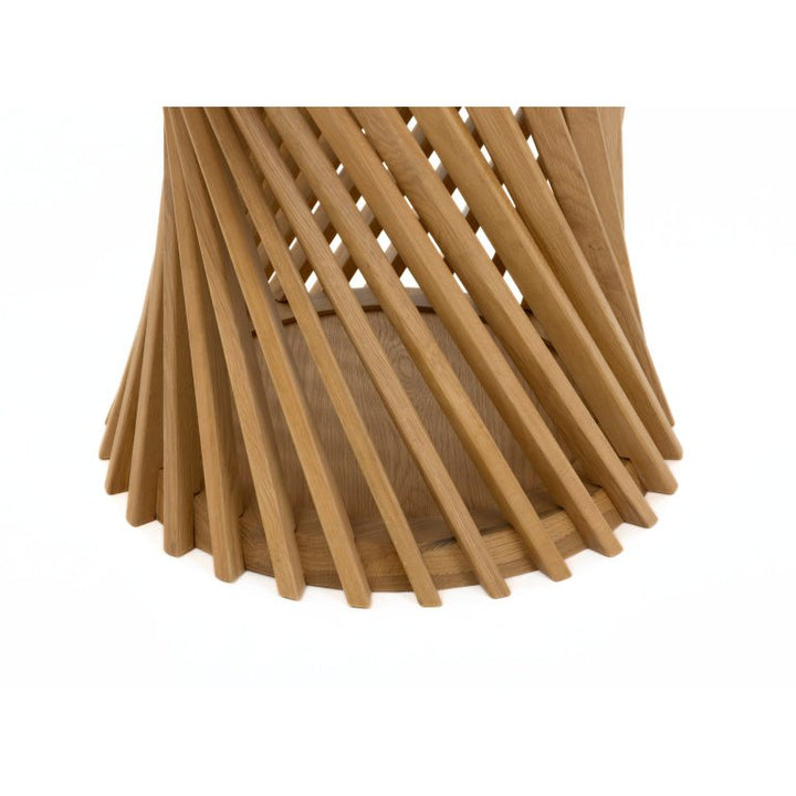Dining Table Emma close-up on the twisted solid oak base showcasing natural oak wood and Scandinavian solid wood craftsmanship