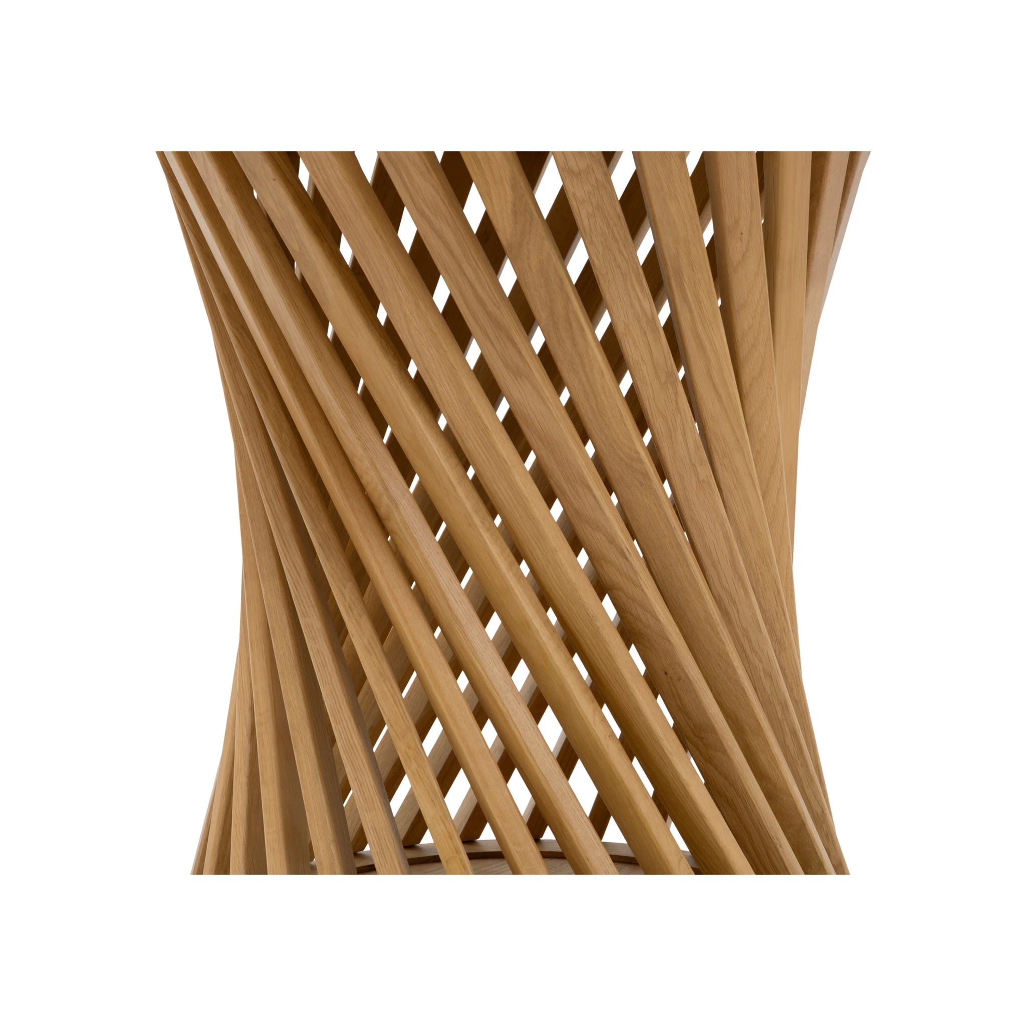 Dining Table Emma close-up on the intricate twisted solid oak base in natural oak with minimalist Scandinavian design