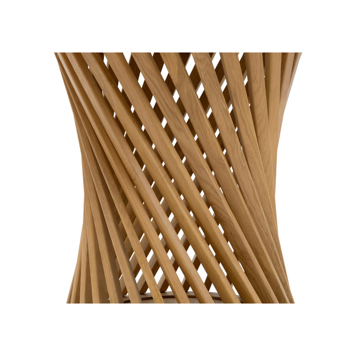 Dining Table Emma close-up on the intricate twisted solid oak base in natural oak with minimalist Scandinavian design