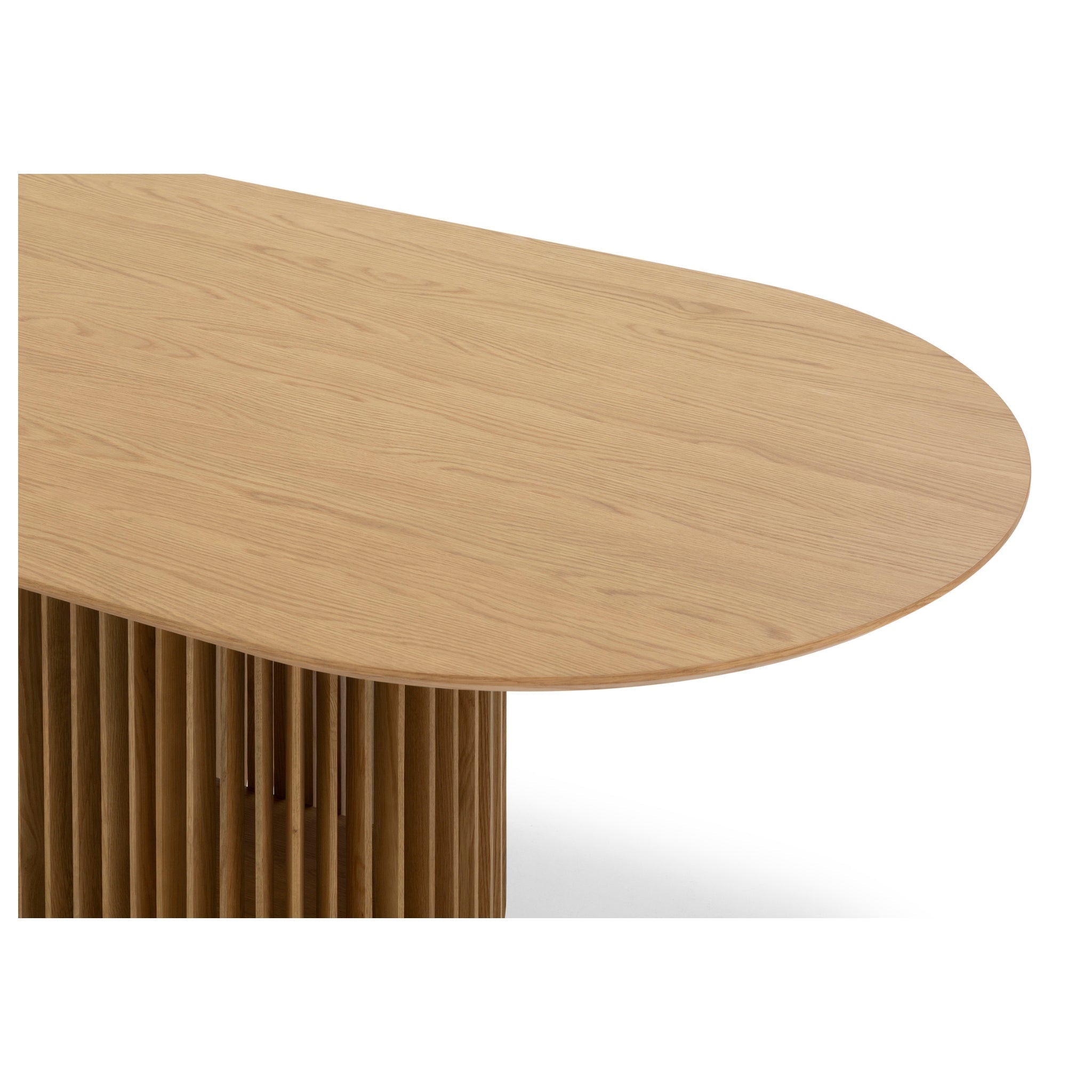 Dining Table Franz – Modern Oak Design with Natural Elegance showing oval tabletop and distinctive ribbed solid oak base, natural oak