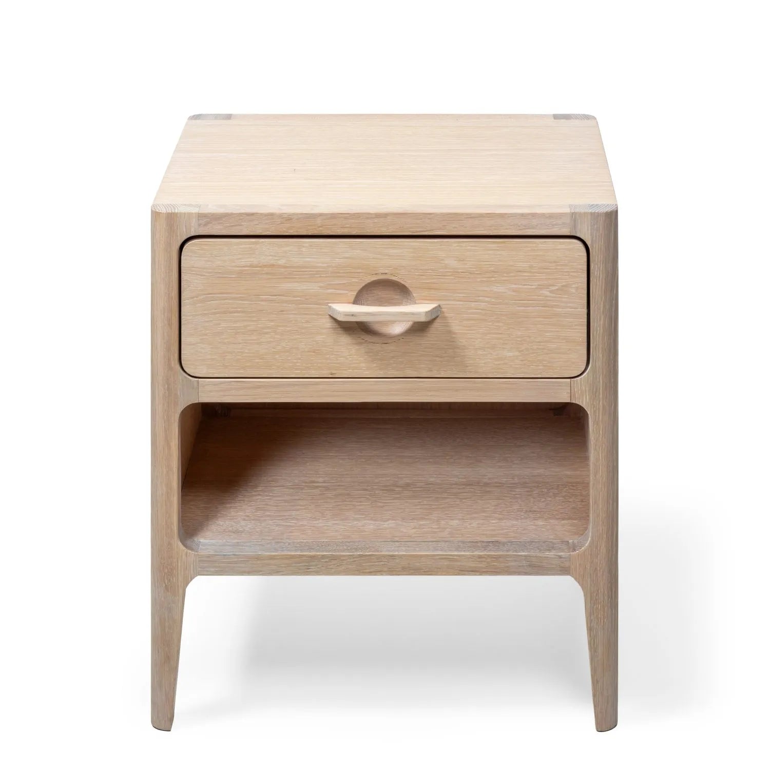 Front product shot - Elin nightstand with drawer, solid oak, front view on white background