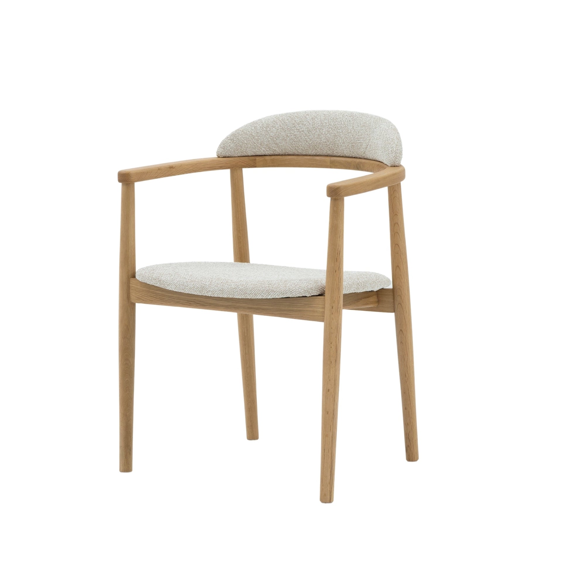 Elv– Elegant Oak Dining Chair in natural oak with light Cobble fabric upholstery, minimalist Scandinavian design, gallery position 1