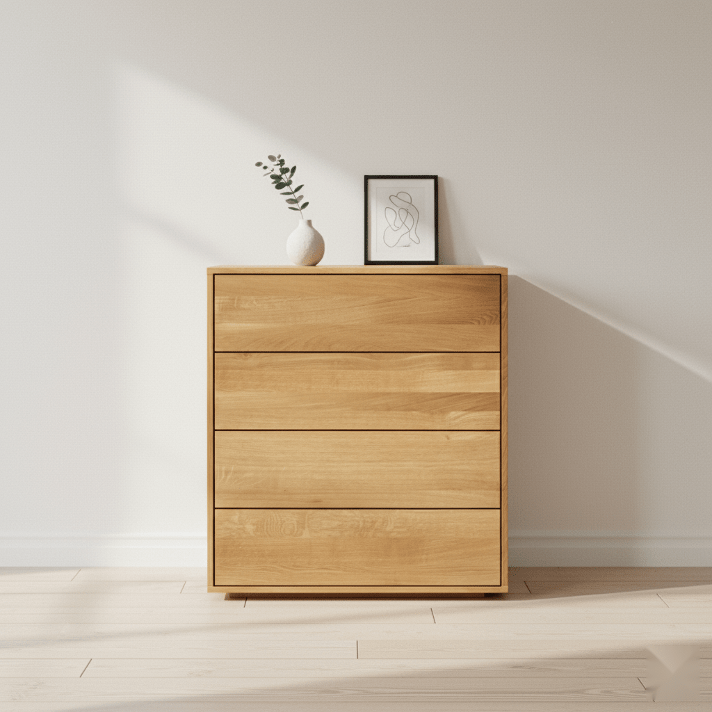 Emma Oak 4- Drawer Dresser with natural oak grain, solid wood construction, minimalist Scandinavian design, gallery position 1 Gemini_Generated_Image_oppuyroppuyroppu.png