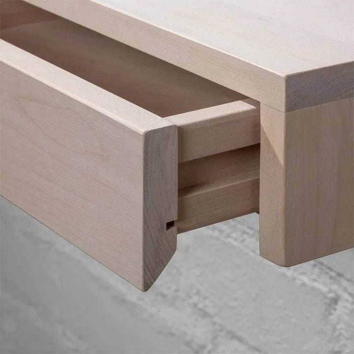 Nightstand BO, Floating , White Natural Solid Birch Wood with Drawer, drawer runner detail