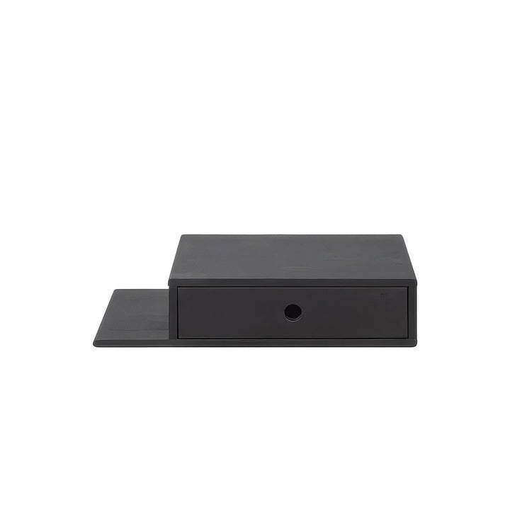 Hope Black Beech Floating Nightstand - left shelf configuration, single drawer and flat shelf, wall-mounted, full view