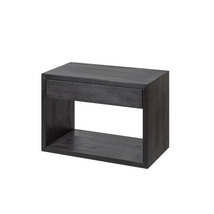 Hugo Floating Wide Nightstand in Black Beech - solid beech, matte black finish, wall-mounted, angled view