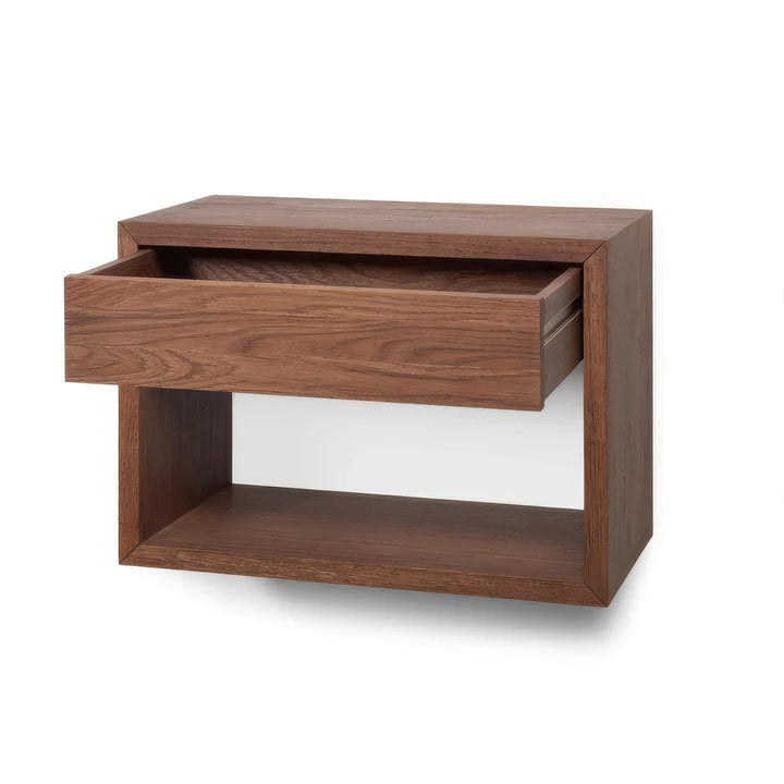Floating Wide Nightstand Hugo - Walnut Beech with open drawer, wall-mounted solid beech wood, minimalist Scandinavian design, gallery position 1, file 18_1.jpg