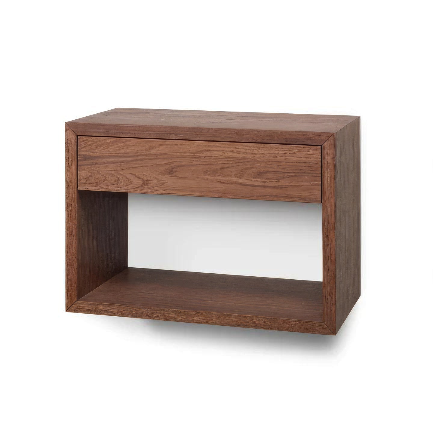 Floating Wide Nightstand Hugo - Walnut Beech with wall-mounted design, single drawer, open shelf, minimalist solid beech wood, gallery 1, file 17_1.jpg