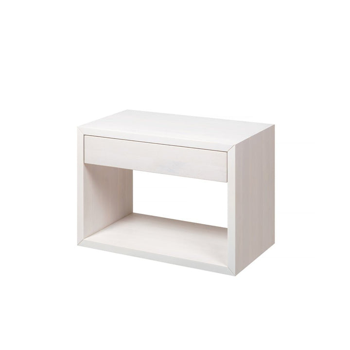 Floating Wide Nightstand Hugo - White Beech with single drawer and open lower shelf, minimalist solid beech Scandinavian design, gallery 1 10854_4.jpg