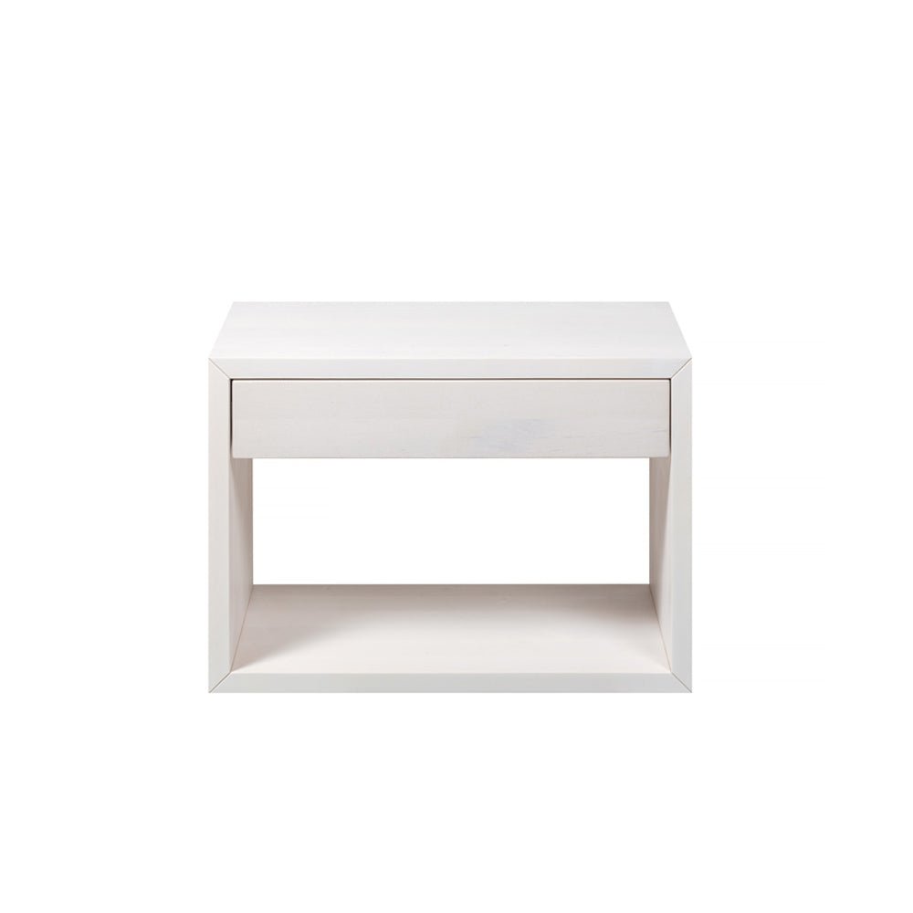 Floating Wide Nightstand Hugo - White Beech with single drawer and open lower shelf, minimalist Scandinavian solid wood design, gallery 1 10854_3.jpg