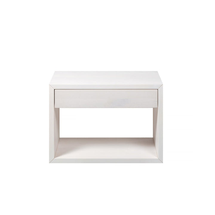 Floating Wide Nightstand Hugo - White Beech with single drawer and open lower shelf, minimalist Scandinavian solid wood design, gallery 1 10854_3.jpg