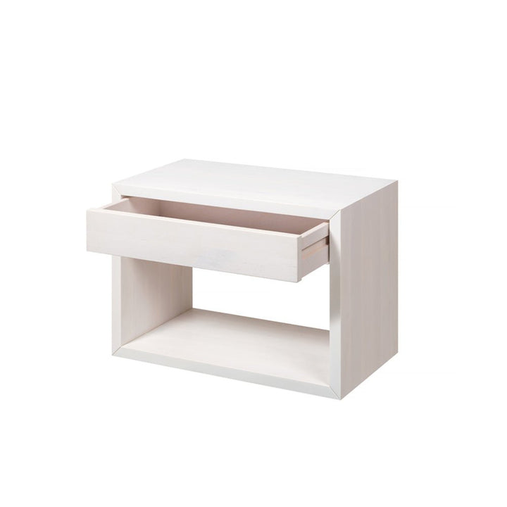 Floating Wide Nightstand Hugo - White Beech with open drawer and lower shelf, minimalist Scandinavian solid wood bedside table, gallery 1 10854_5.jpg