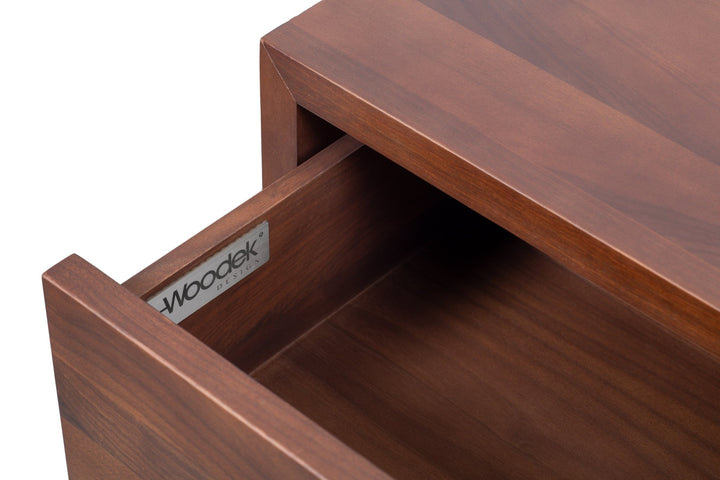 Floating Wide Nightstand Hugo With Drawer - smooth finish and spacious drawer detail made of natural walnut wood