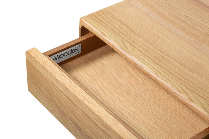 Frank American White Oak Nightstand - close-up of natural wood grain and matte lacquer surface, solid oak detail