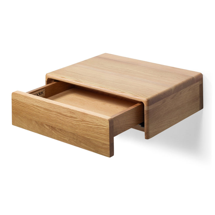 Frank American White Oak Wall-Mounted Nightstand - minimalist floating shelf with drawer, modern entryway use